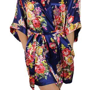 Floral Satin Kimono Short Robe M/L